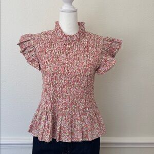Nordstrom Smocked Floral Print Ruffle Sleeve Blouse